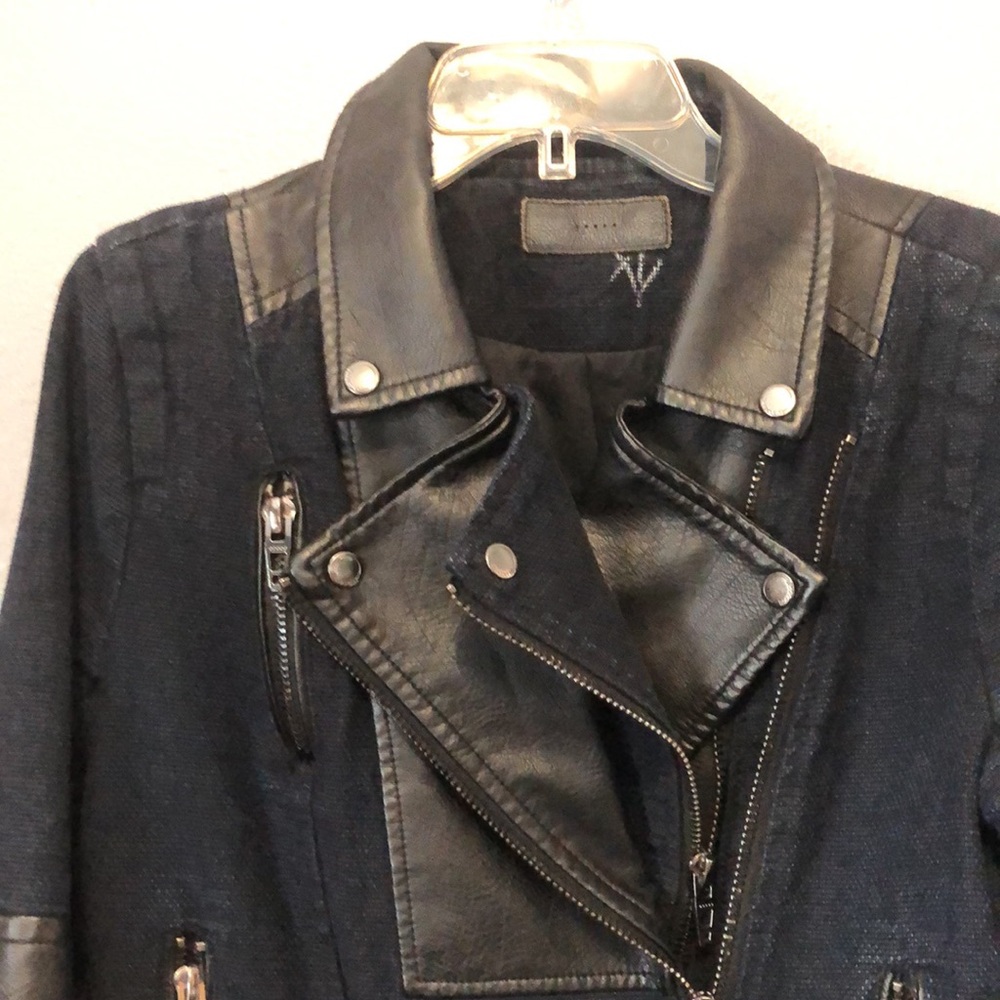 Blank NYC blue black canvas faux leather jacket Women's M biker motorcycle punk - Picture 3 of 16